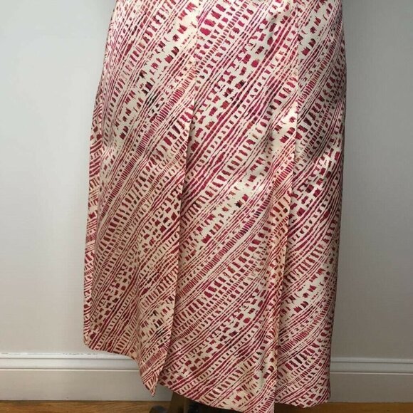 Merona Womens Pleated Skirt Red Pink 100% Silk Eth - Picture 5 of 7